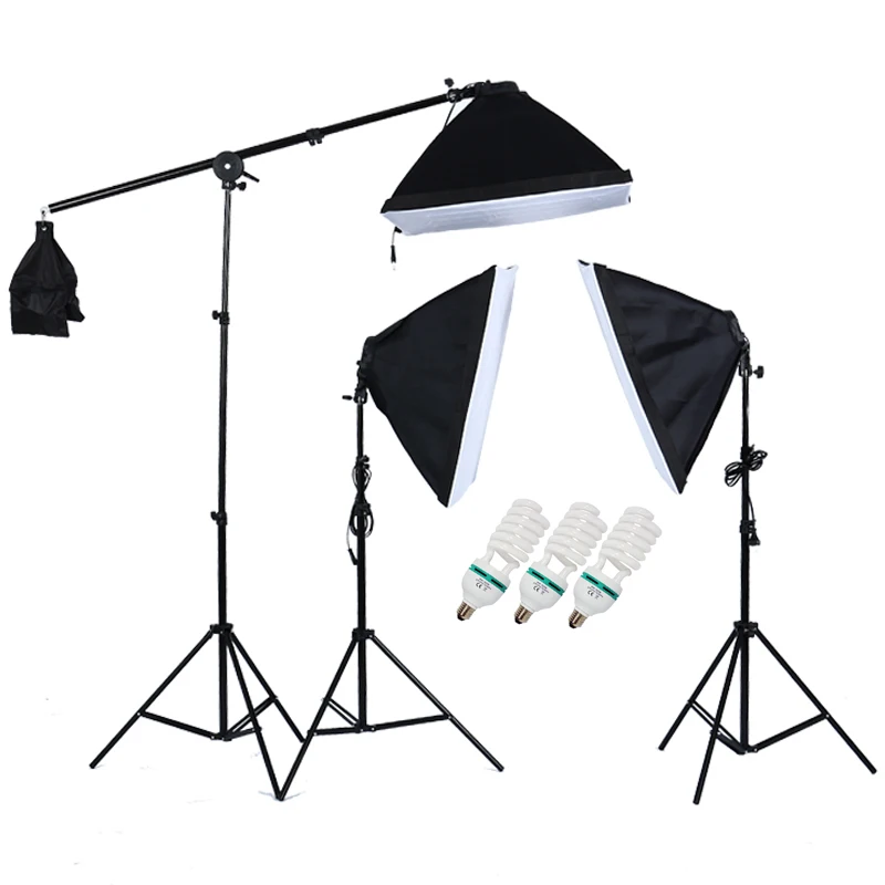 
Studio Photography Soft Box with Bulb single light head Lighting Kit with light Stand and Slope Arm stand ,Softbox Lighting kit 