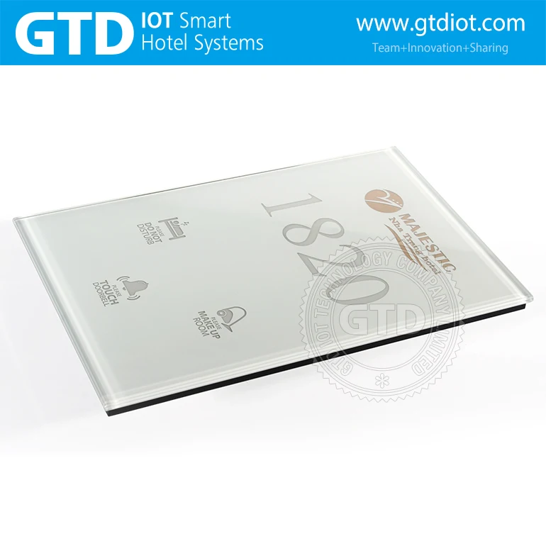 Newest Factory Producing 22*14CM tempered glass multi-function DND corridor doorplate, with gold LOGO