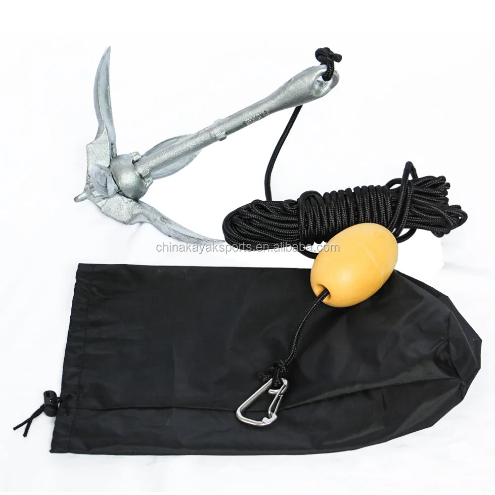 Anchor Kit for Canoes, Small Boats and Jet Skis - 3.3 lb Galvanized Iron Folding Grapnel Anchor