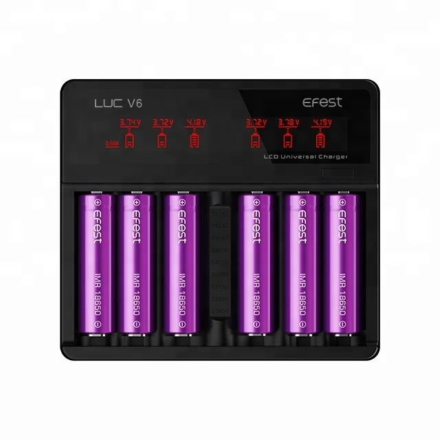 
Efest LCD screen LUC V6 3.7 v 18650 lithium ion polymer battery charger design with car charger 