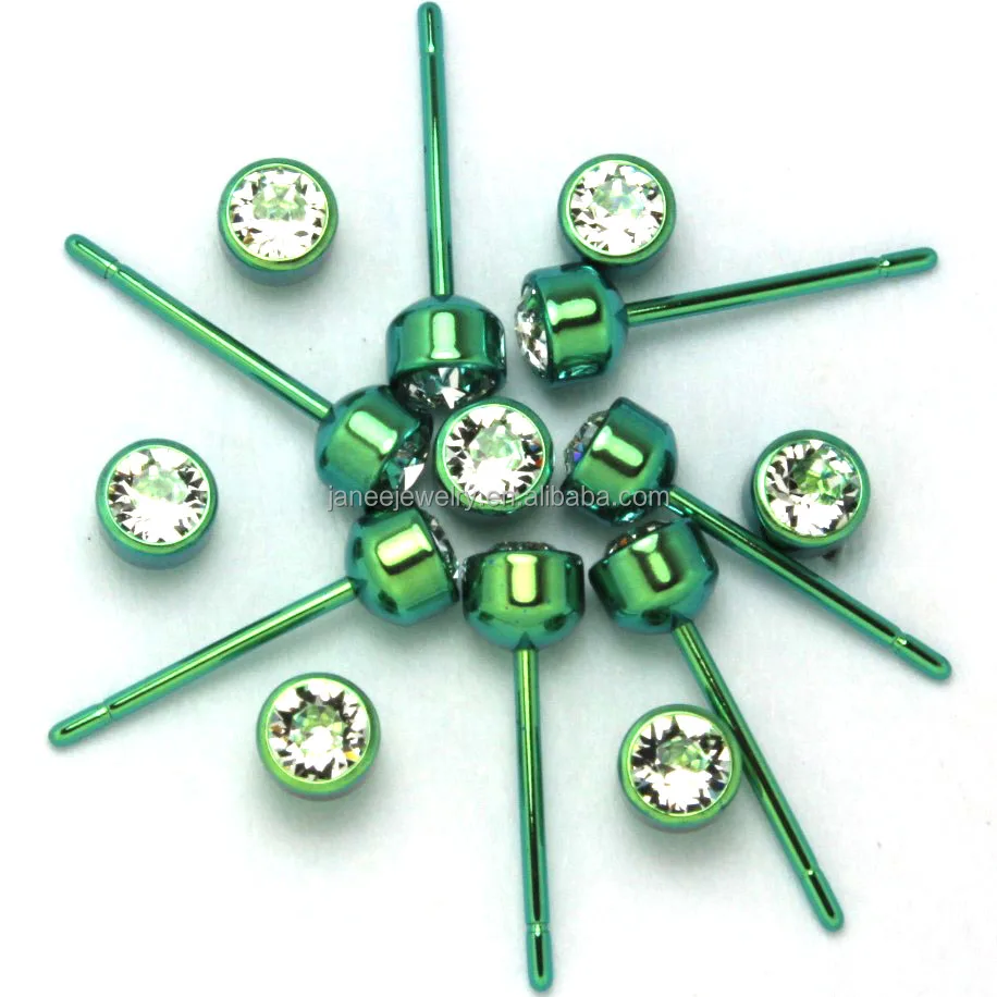 
Cheap Wholesale Body Piercing Jewellery CZ Diamond Anodized Colorful Pure Titanium Earrings 