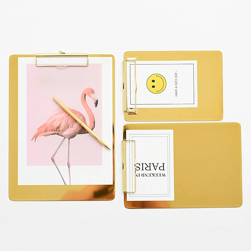 Best quality custom portable  A4 writing clipboards plastic PP material gold vintage clipboard clip