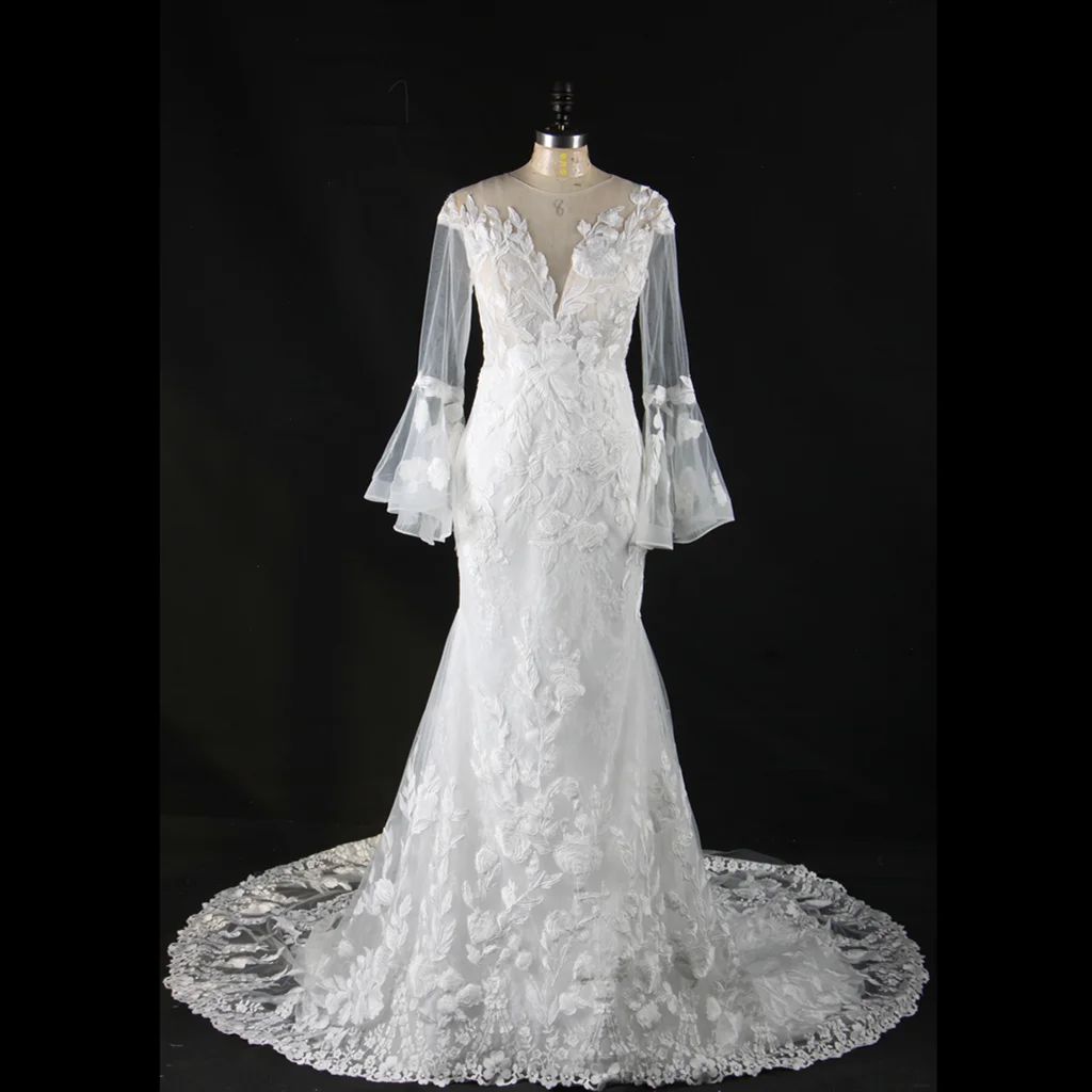 
Customized bridal gowns long sleeve mermaid wedding dress real photo 