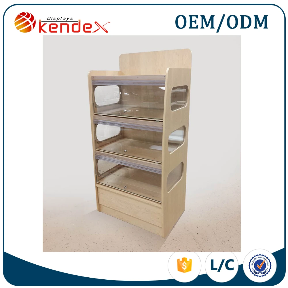 
3 tiers cake display shelf with acrylic drawer for bread storage 