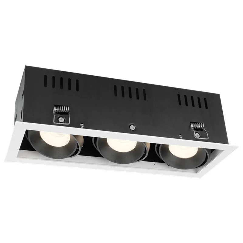 Тройная Встраиваемая квадратная алюминиевая решетка с 3 головками, cob светодиодный светильник для 3*10 Вт и 3*15 Вт, Диммируемые точечные светильники, 5 лет гарантии