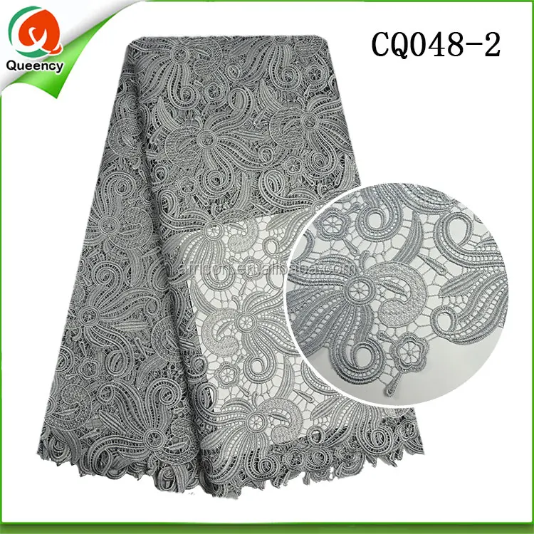 grey african handcut cord lace fabric gray guipure polyester chemical lace with stone
