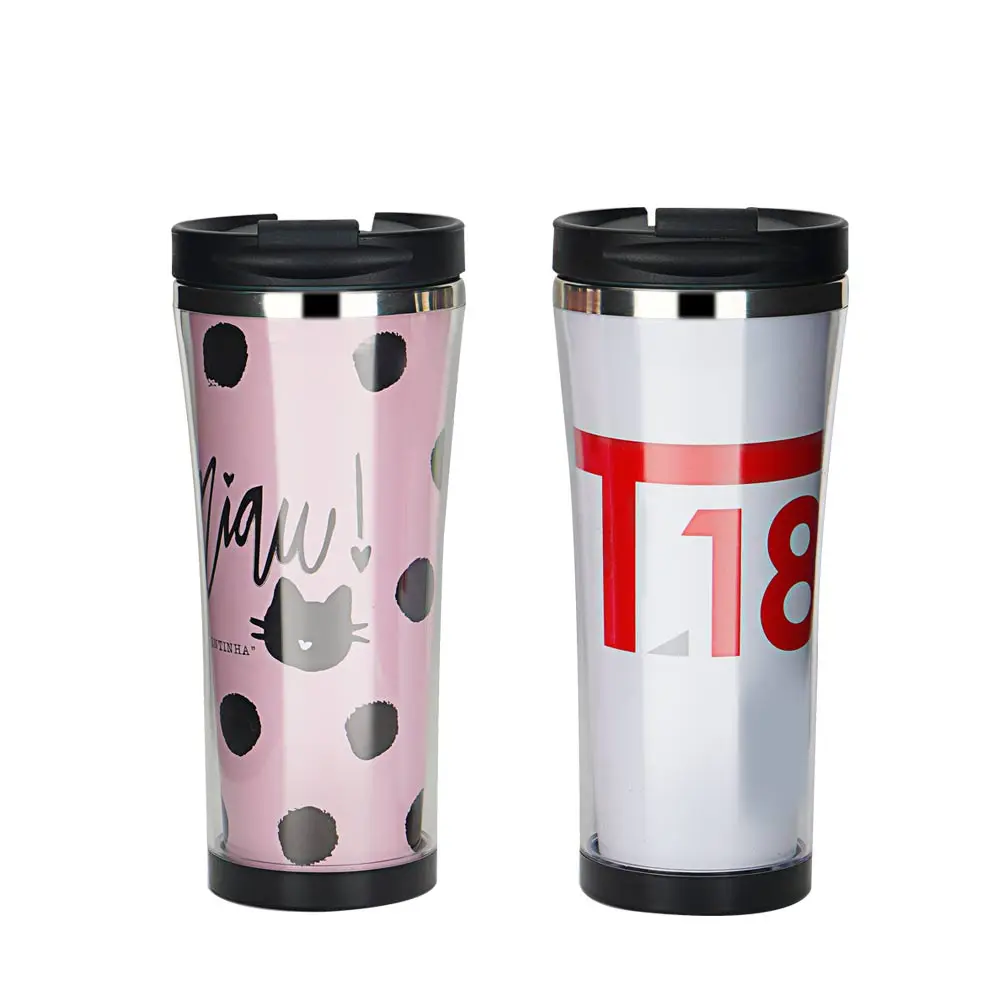 Reusable custom printed plastic cup insulated photo insertable travel mug tumbler