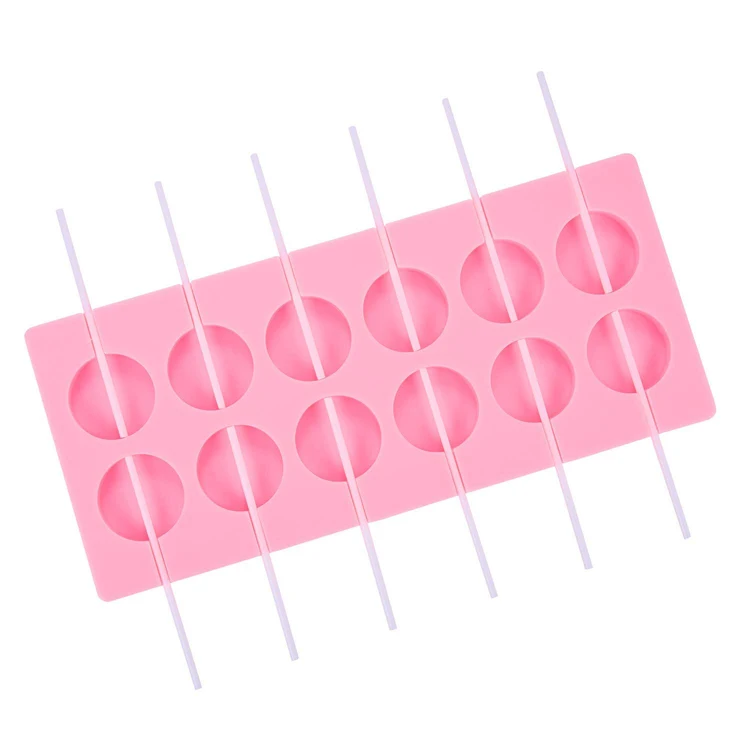 12 cavity round chocolate hard candy silicone lollipop Mold with Sucker Sticks