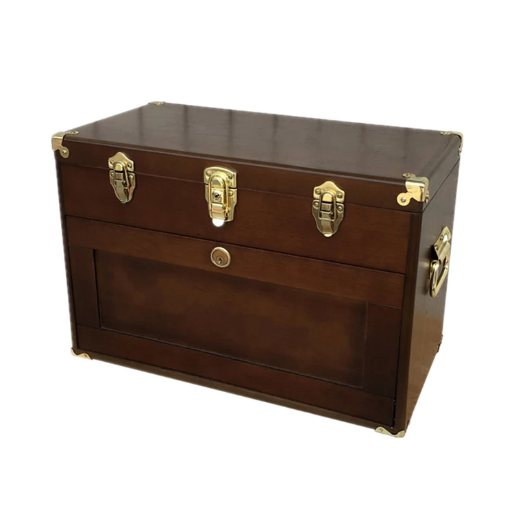 
Retro 4 drawer wood toolbox with lock 