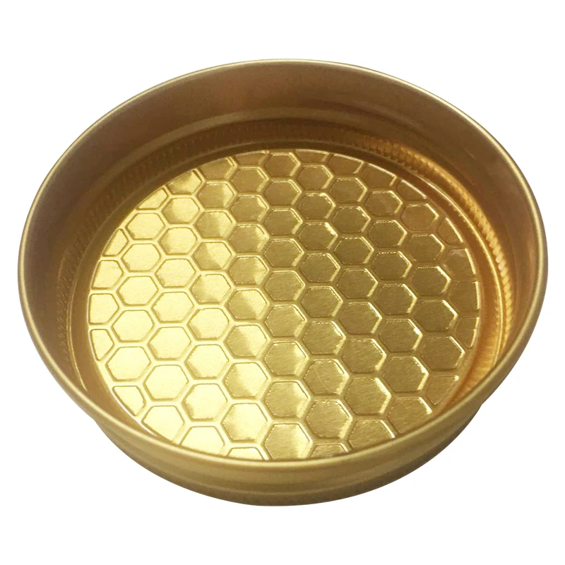 Custom 64.5 Mm 410 Gold Metal Aluminum Honey Plastic Bottle Glass Jar Ear Cap