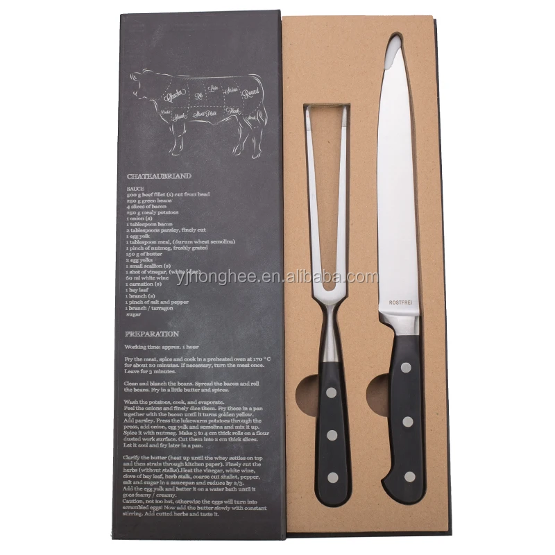 2 pieces Stainless steel wooden handle kitchen cooking knife chef knife & fork set in gift box