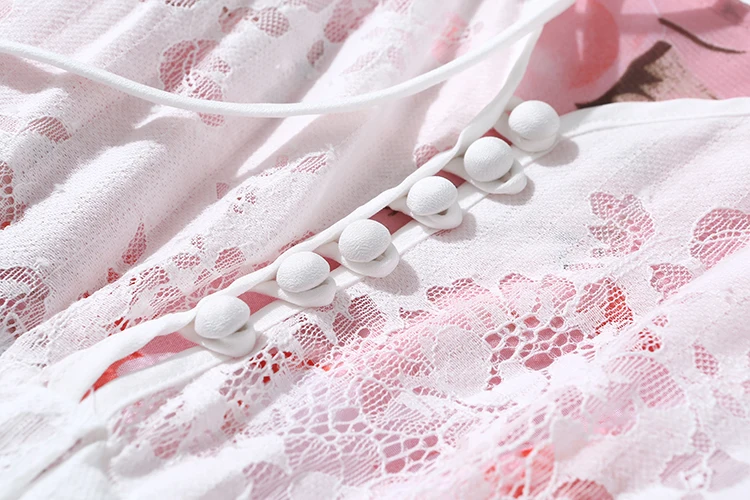 
Wholesale M to XXL Women Fashion Three Quarter Sleeve Print Chiffon Tank Dress with Elegant A Line Lace Dress Twinset 