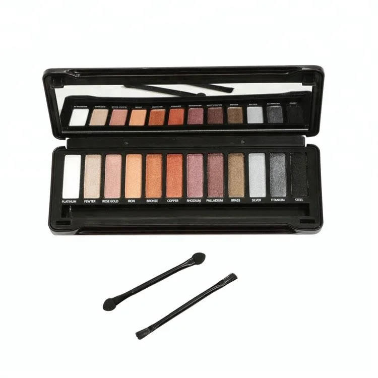 custom logo professional magnetic makeup eyeshadow tin palette 12 colors with mirror and embossed Logo