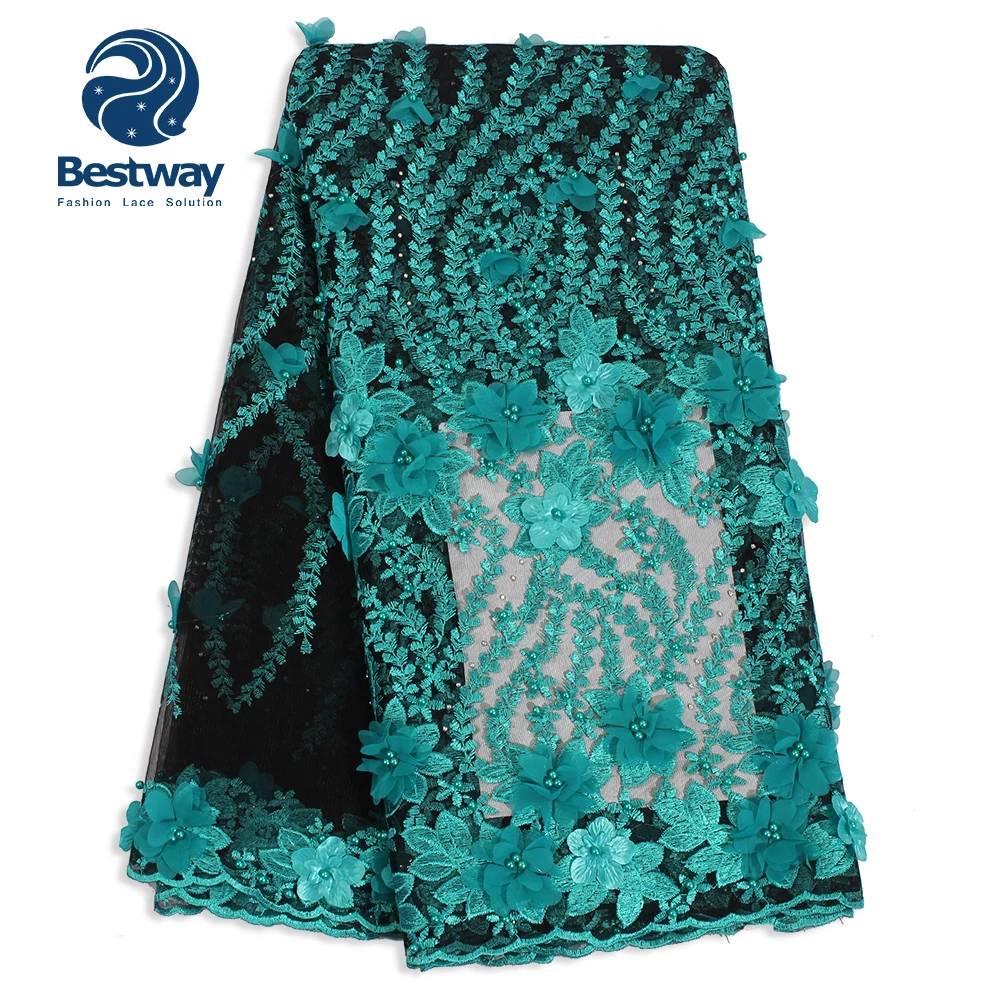 Bestway African lace fabrics Colored African 3d flower embroidery french lace fabric for wedding dress