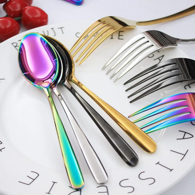 
Food grade 304 stainless steel rainbow cutlery colorful flatware set 