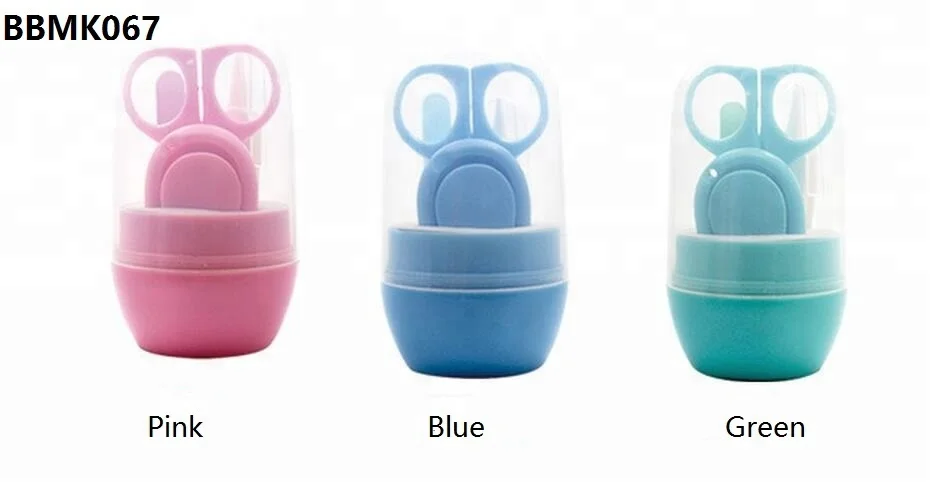 Best price fancy baby girl kid pink blue color 4pcs DIY beauty manicure art kit travel nail care tools gift set in mini case