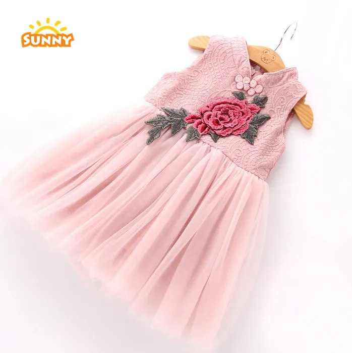 Wholesale Girls Cotton Linen Princess Fancy Flower Dresses Chinese Styles Girl Mesh Dress