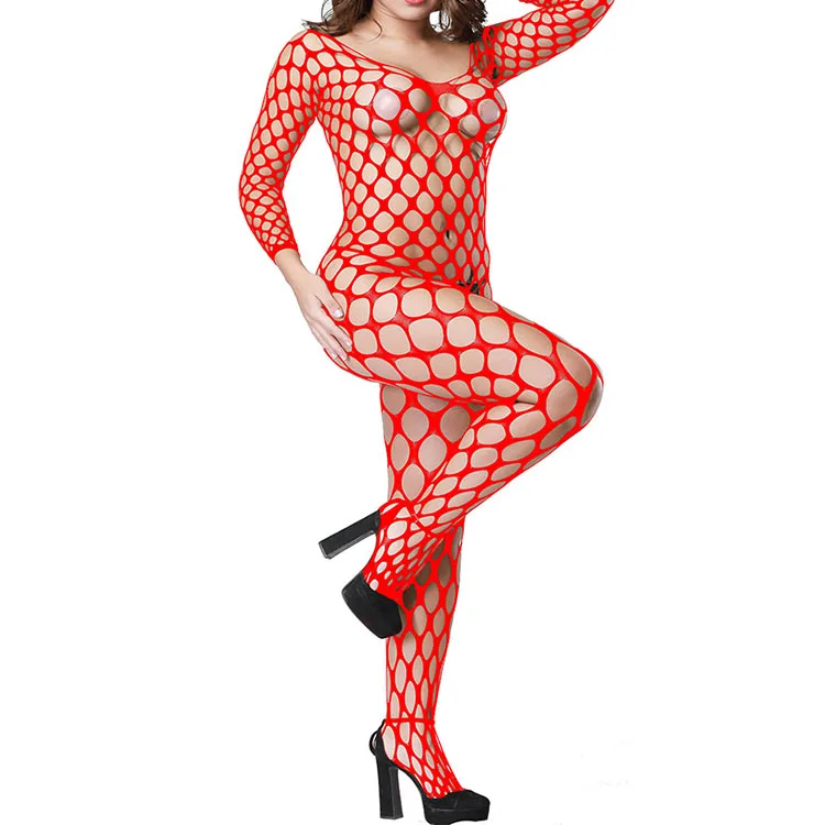 Прозрачное женское телесное сексуальное Сетчатое боди с длинным рукавом