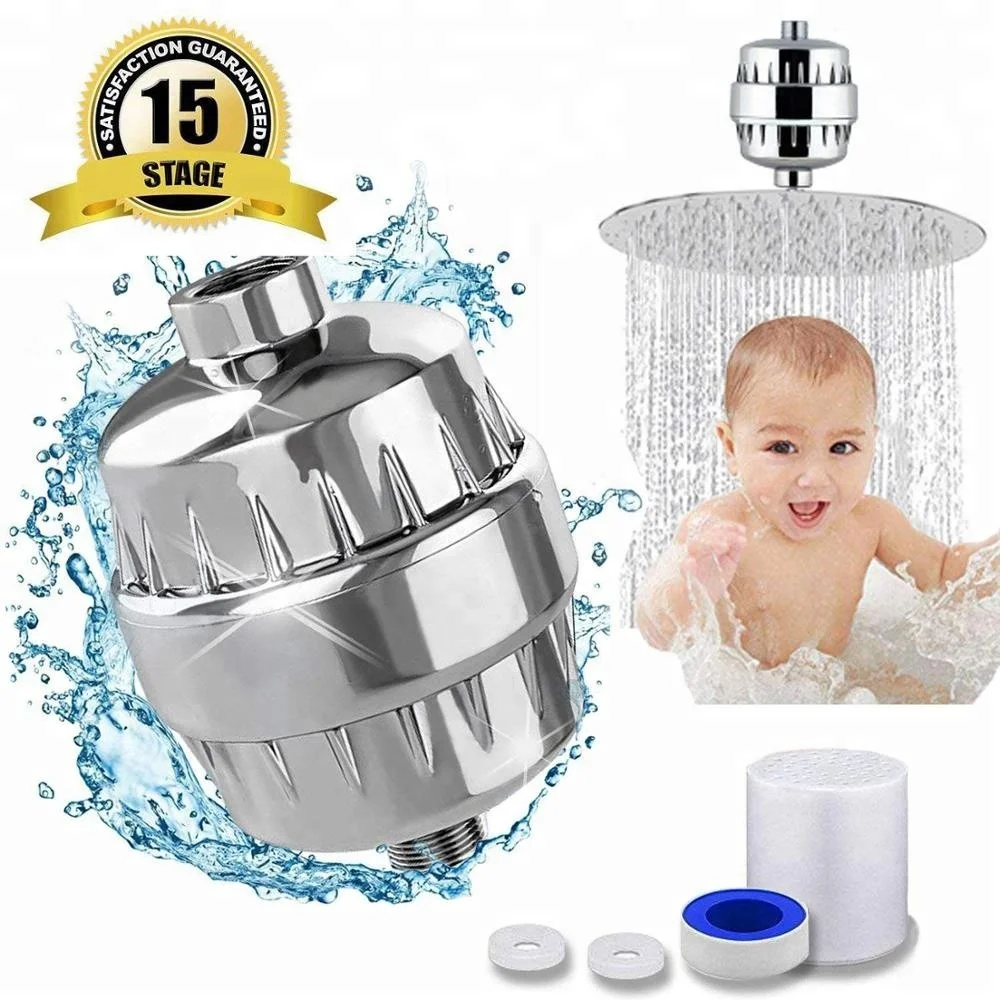 HOT SALE 15 20Stage Shower Filter with 2 Replacement Cartridges Remove Chlorine & Sediments to Purify Water Chrome Plated finish