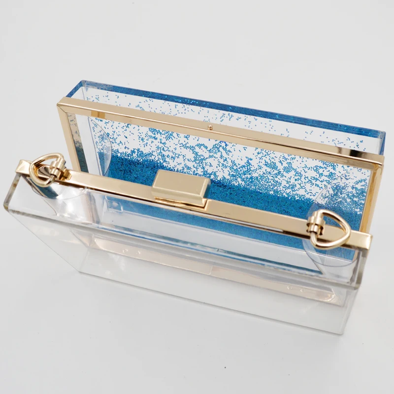 
Women Blue /Pink Moving Glitter Clutch Bag Crystal Acrylic Hard Case Clutch 