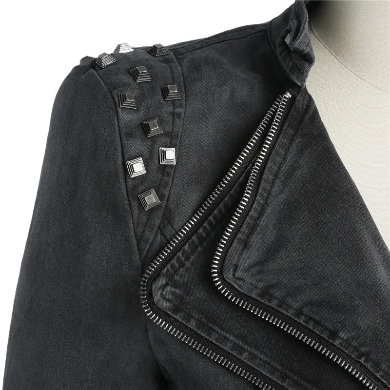 Fashion rivet punk rock jacket locomotive motorcycle zipper woman ladies jean rivet denim jacket for women