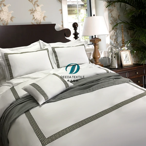 Deeda factory luxury Anti bacterial white ribbon 5 star hotel aldi bedding