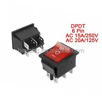 Red Neon Light On/Off/On Rocker Switch AC 250V/15A 125V/20A
