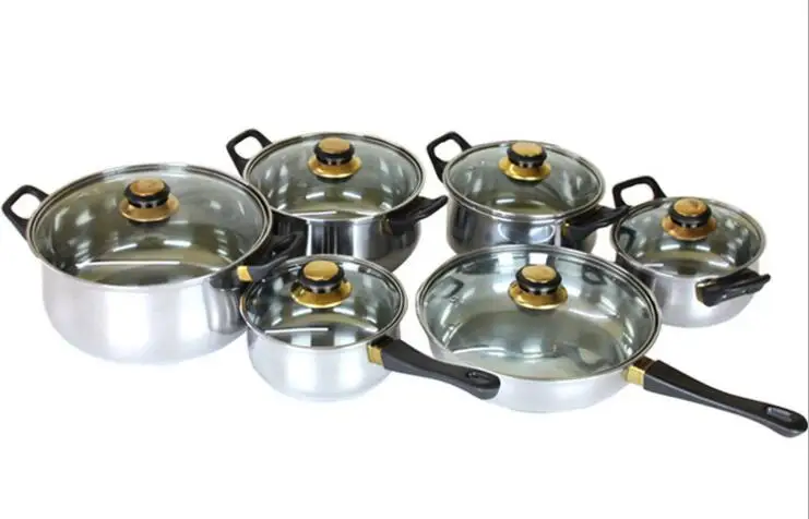 wholesale 12pcs stainless steel kitchen cooking pot cookware sets