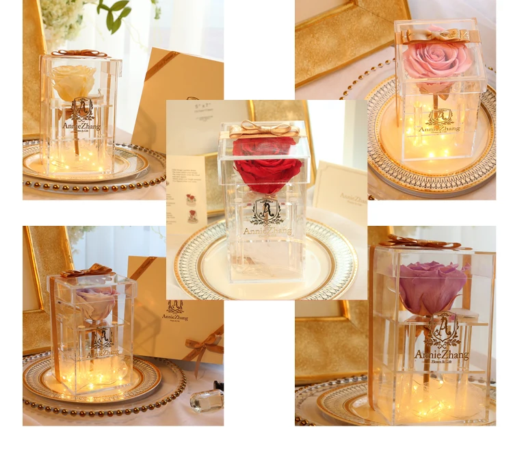 Подарок ко Дню Святого Валентина, прозрачные акриловые консервированные коробки для цветов, оптовые продажи, консервированные Замороженные цветы