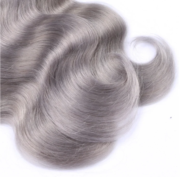 Wholesale Grey Brazilian Human Hair Weaving 1b Grey Ombre Remy Two Tone Hair Extension Grey Hair Top Closure