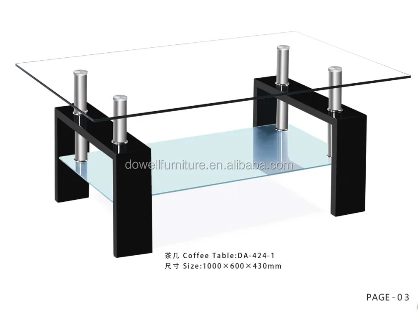 Elegant Glass Long Tempered Glass Coffee Table Modern Glass Top Metal Base