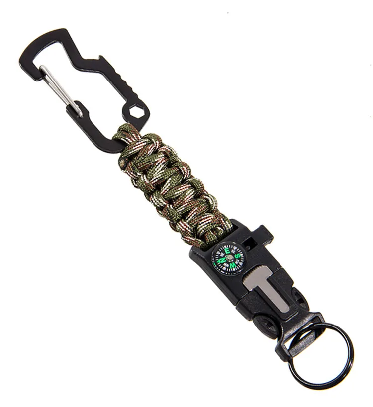 Adventure camping outdoor gear survival paracord fire make compass keychain