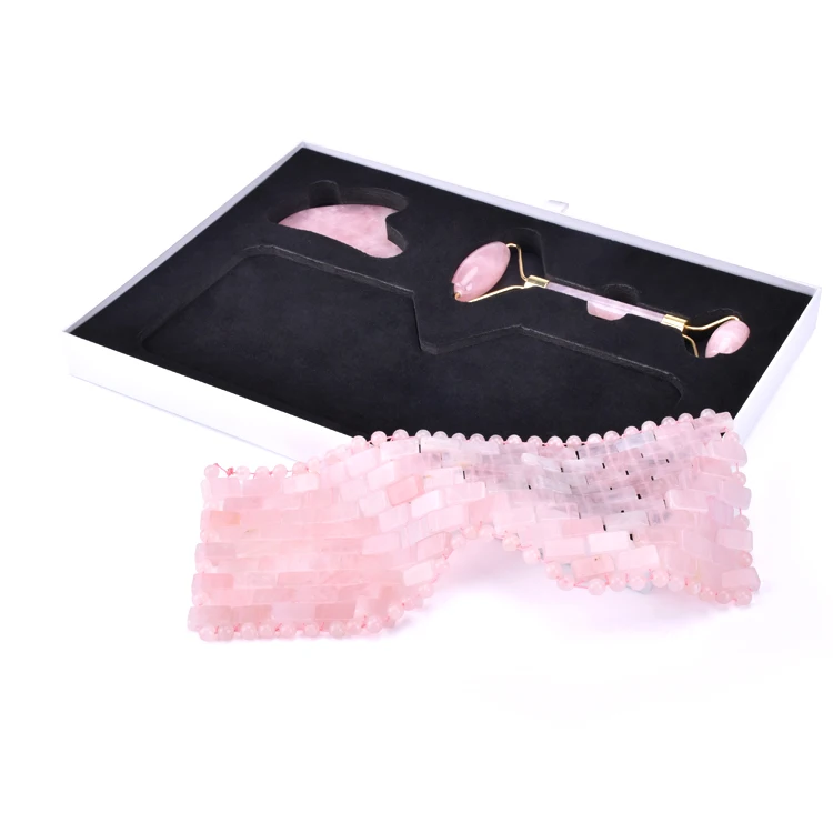 
Factory 100% Natural Rose Quartz Jade Facial Stone Eye Mask Rose Quartz Eye Mask Set With Custom Box Reduce Eye Dark Circles 