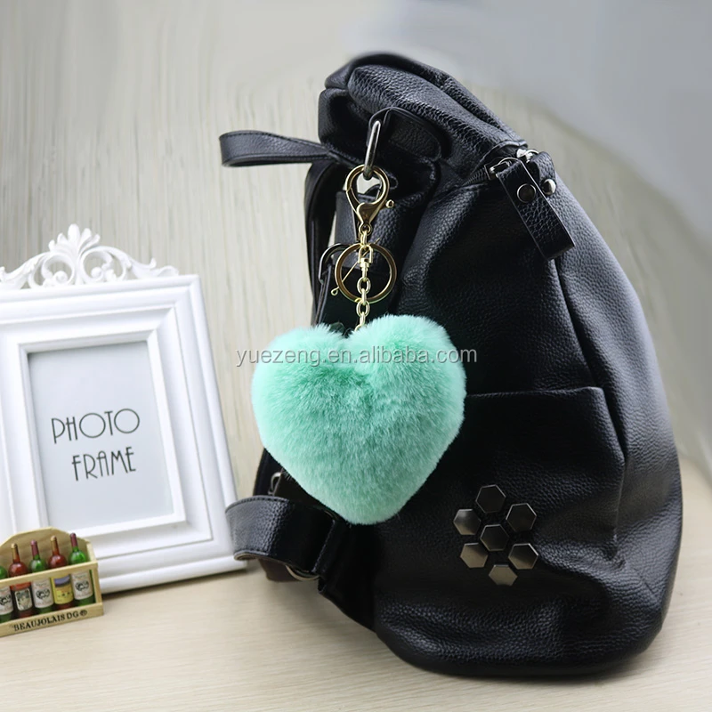 Beautiful Heart Shape Fake Rabbit Fur Keychain