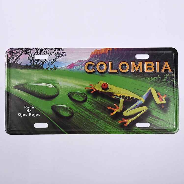 Мода Колумбия письмо и лягушка листья шаблон печатных номерной знак