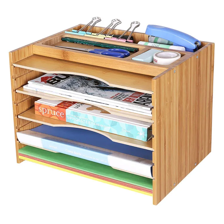Paper Sorter Adjustable Shelve Bamboo File Organizer