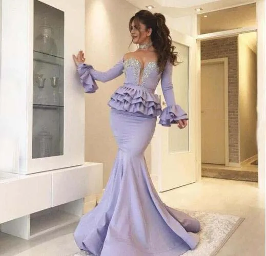 Sexy Long Sleeve Bead Design DuBai Evening Dresses with Stones