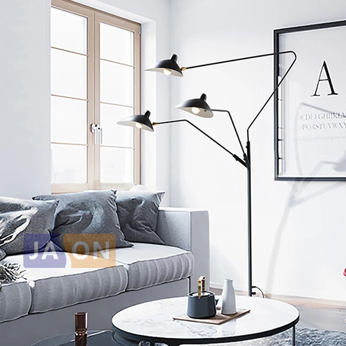 Industrial Loft Iron Minimalist Black Floor Lamp Three Light Swing Arm Floor Light for Foyer Dining Room Bedroom