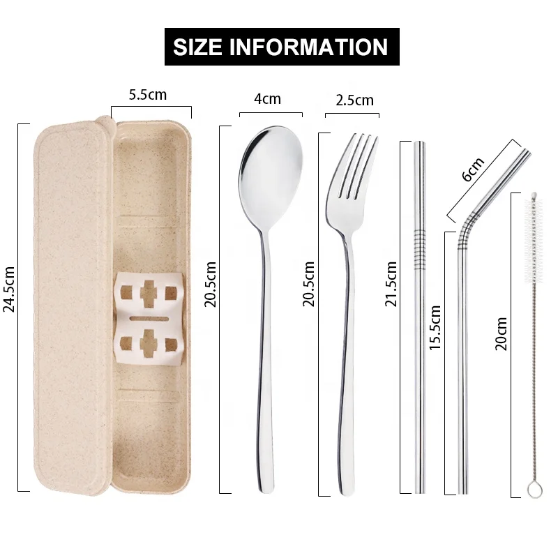 
5pcs Portable Luxury Stainless Steel Flatware Cutlery Sets with Wheat Gift box for Promotion 