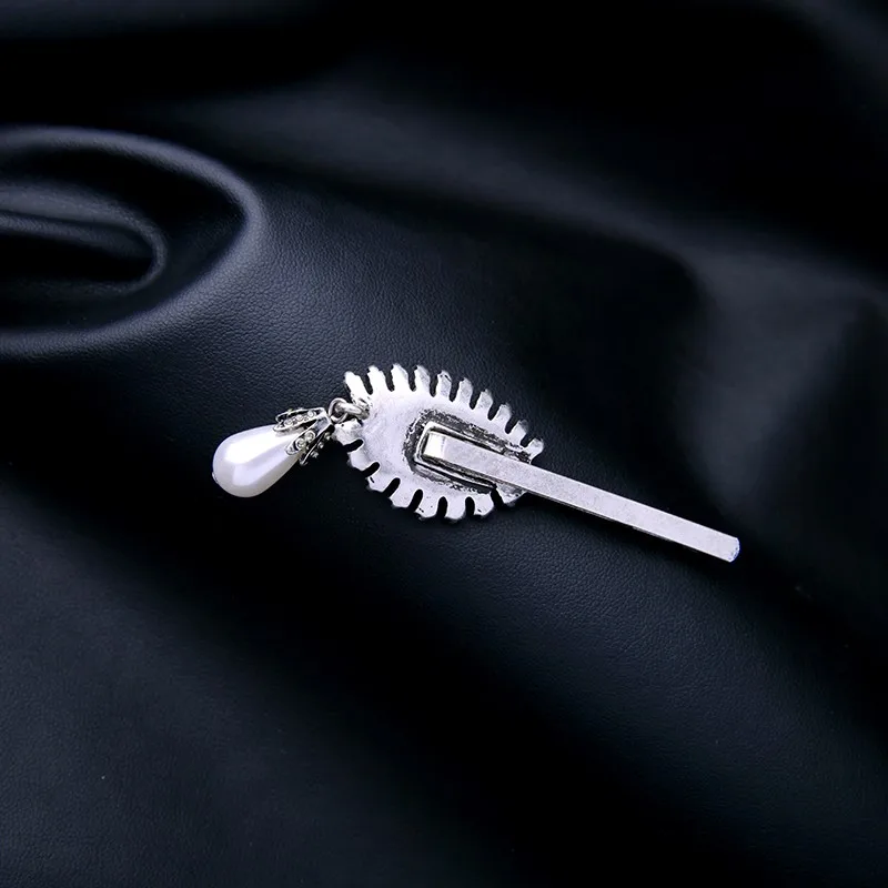 Rhinestone Blue Eye Hairwear Antique Silver Plated Acrylic Pearl Hair Jewelry