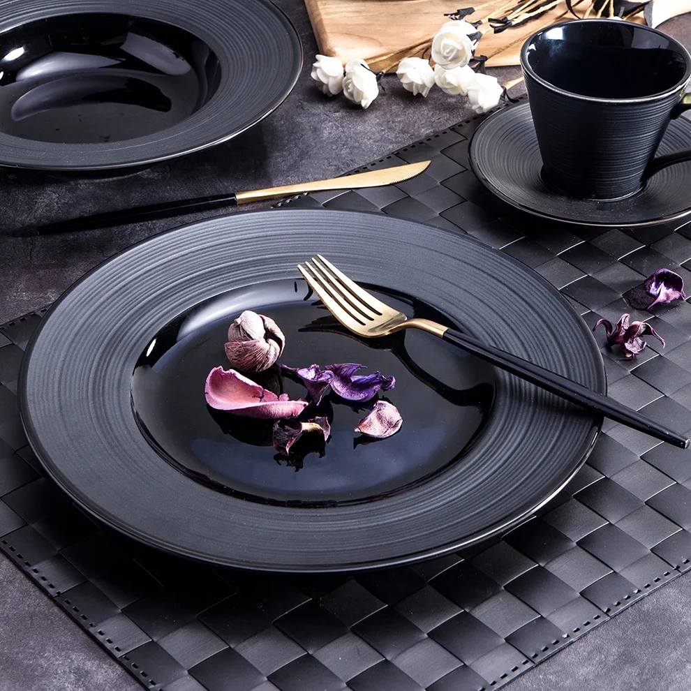 7' 8' 9' 10.5' 12' Matte Black Dinner Plate Round Flat Plates