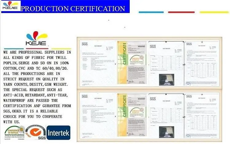 Xinxiang kejie 100 cotton fabric wholesale Fire Retardant Cotton Twill Fabric