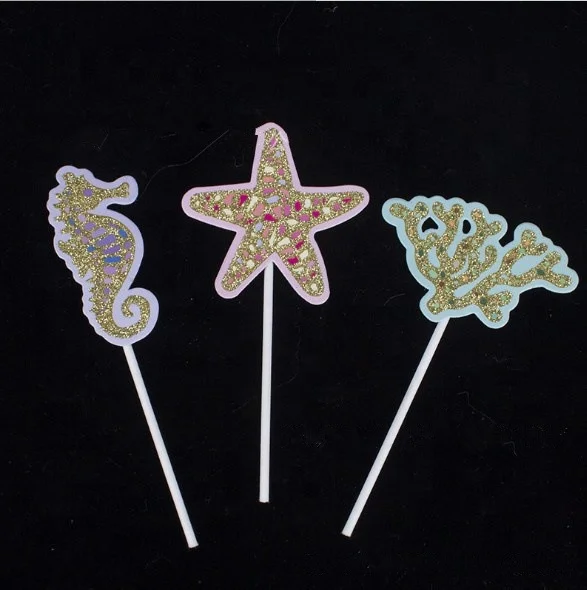
Mermaid Series Mermaid Tail Starfish Coral Seahorse Cake Topper Party Supplies Wedding Birthday Cake Decoration cupcake Toppers 