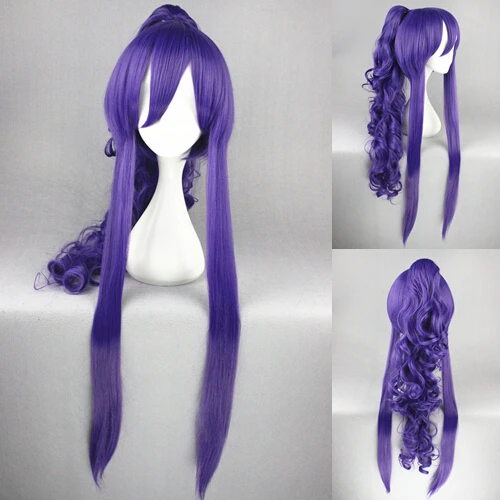 Wholesale 90cm Long Curly Purple Vocaloid Gakupo Anime Wig Synthetic Halloween Party Ponytail Cosplay Wigs