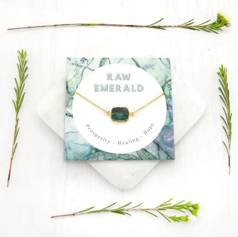 Green Emerald Stone May Birthstone Gift, Dainty Chain, Simple Green Stone Pendant