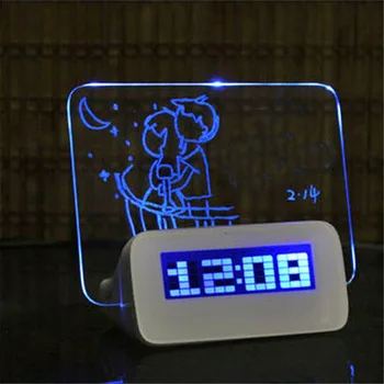 Будильник со светодиодной подсветкой доска для записей сообщения флуоресцентный цифровой кальмар рассвет детская игра зеркало беспроводное зарядное устройство радио умная сексуальная
