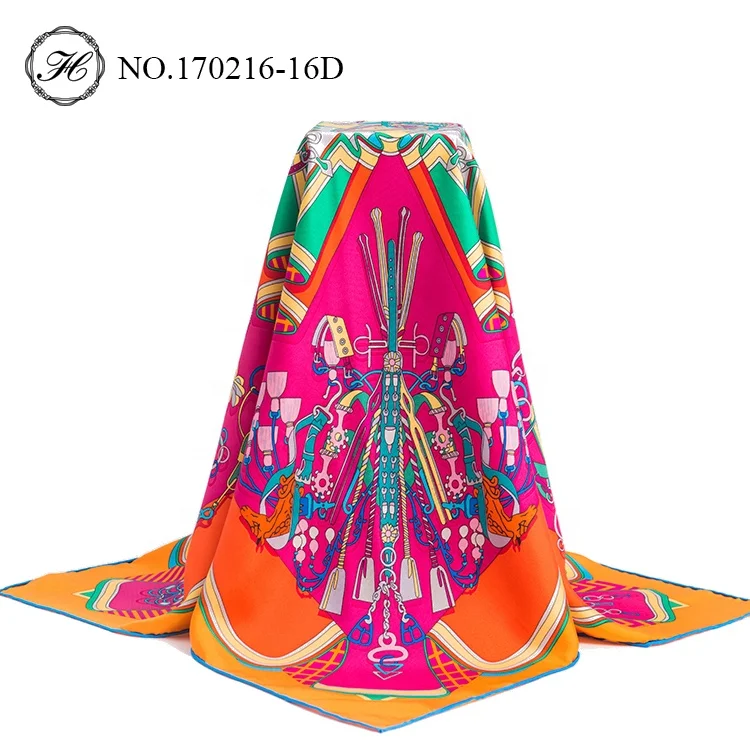 Expert Customization Multipurpose Digital Printed Square Top Brand Velvet 90*90cm Twill Silk Scarf