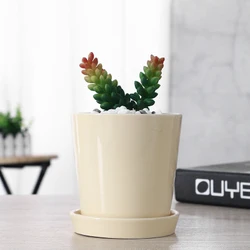 Xiamen Better-way 4.25inch  mini white glazed ceramic flower planter pots with attached saucer