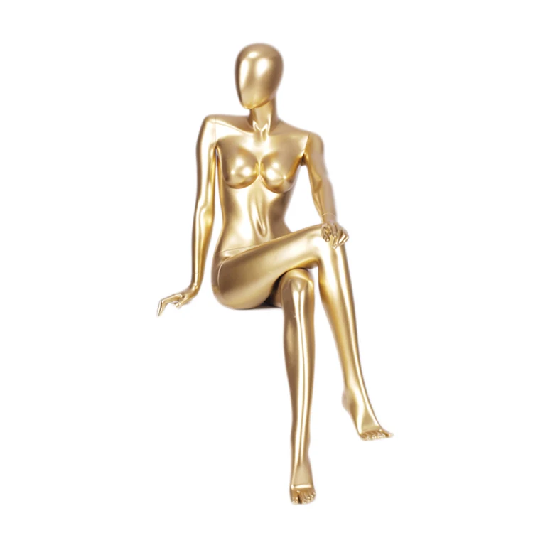 Sitting gold painting body nude big breast busty breasted girl female chest mannequins