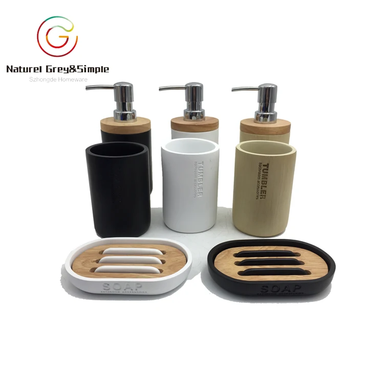 Polyresin Black Ceramic Look Tumbler Wooden Look Liquid Soap Dispenser